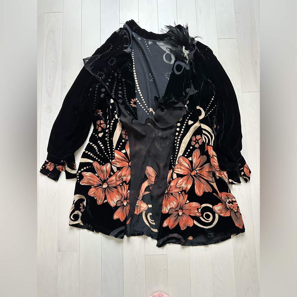 Floral Black And Orange Velvet Jacket